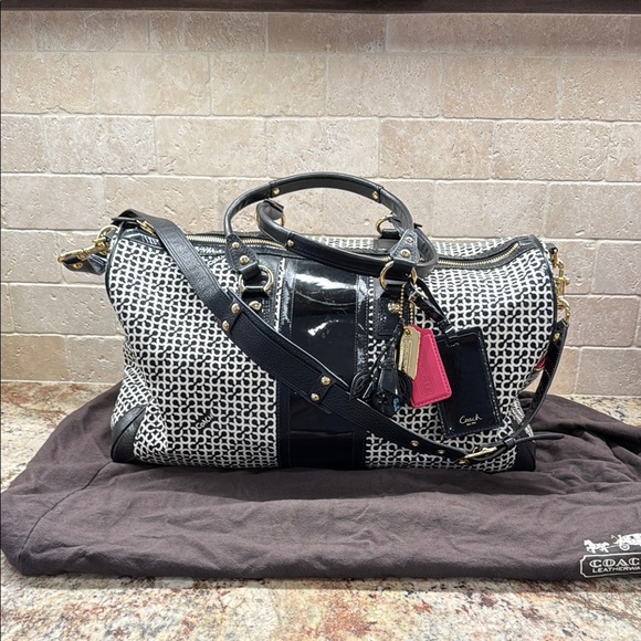 Coach Black and White Travel Canvas, Patent and Classic Leather Travel Bag - Picture 1 of 12